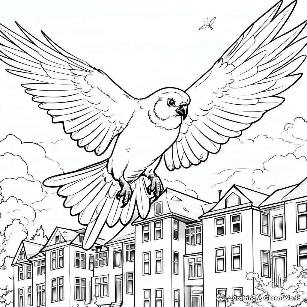 Flying Parakeet Scene Coloring Pages 1