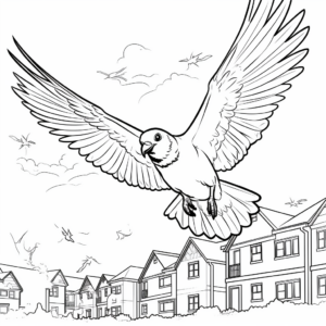 Flying Parakeet Scene Coloring Pages 2
