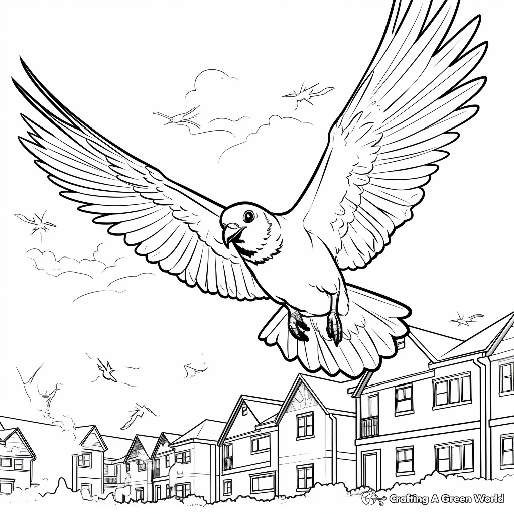 Flying Parakeet Scene Coloring Pages 2