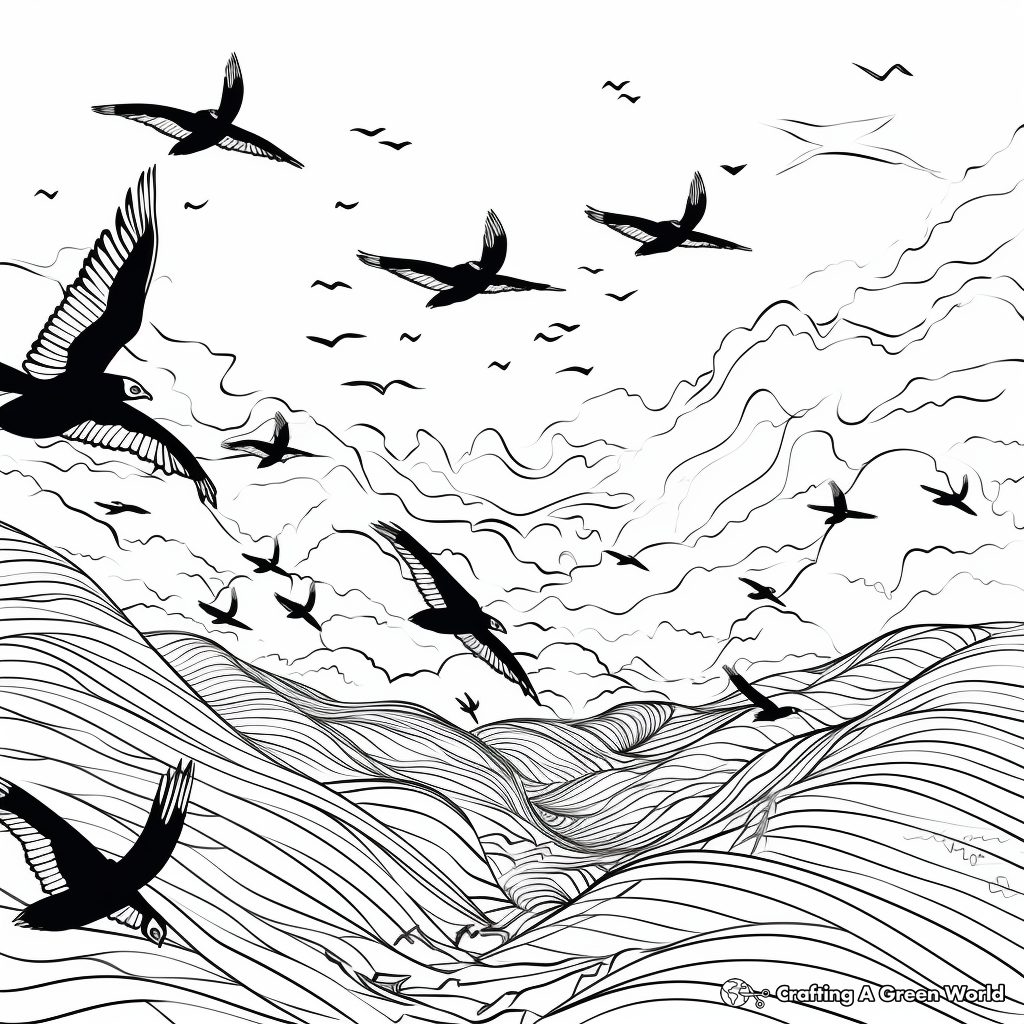Flying Ravens: Sky-Scene Coloring Pages 4