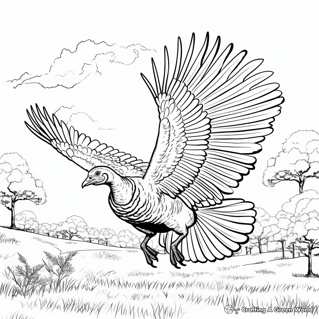 Flying Turkey Scene Coloring Pages 2
