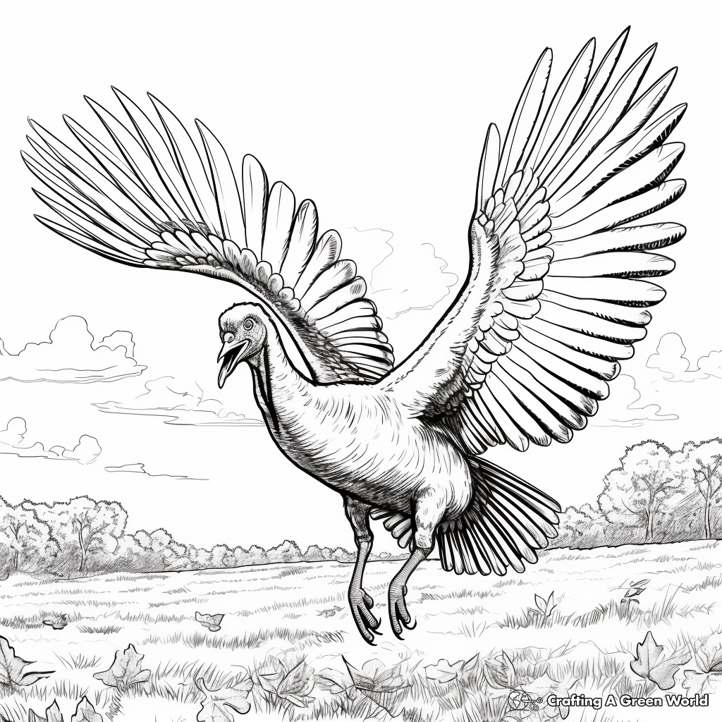 Flying Turkey Scene Coloring Pages 4