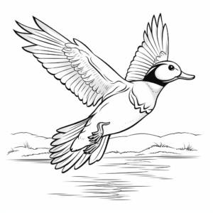 Flying Wood Duck: Sky Scene Coloring Pages 1