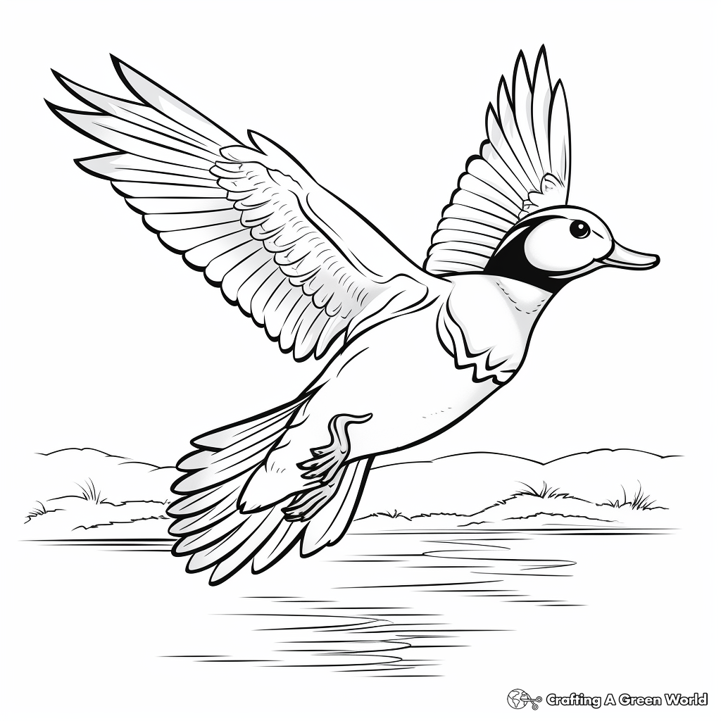 Flying Wood Duck: Sky Scene Coloring Pages 1