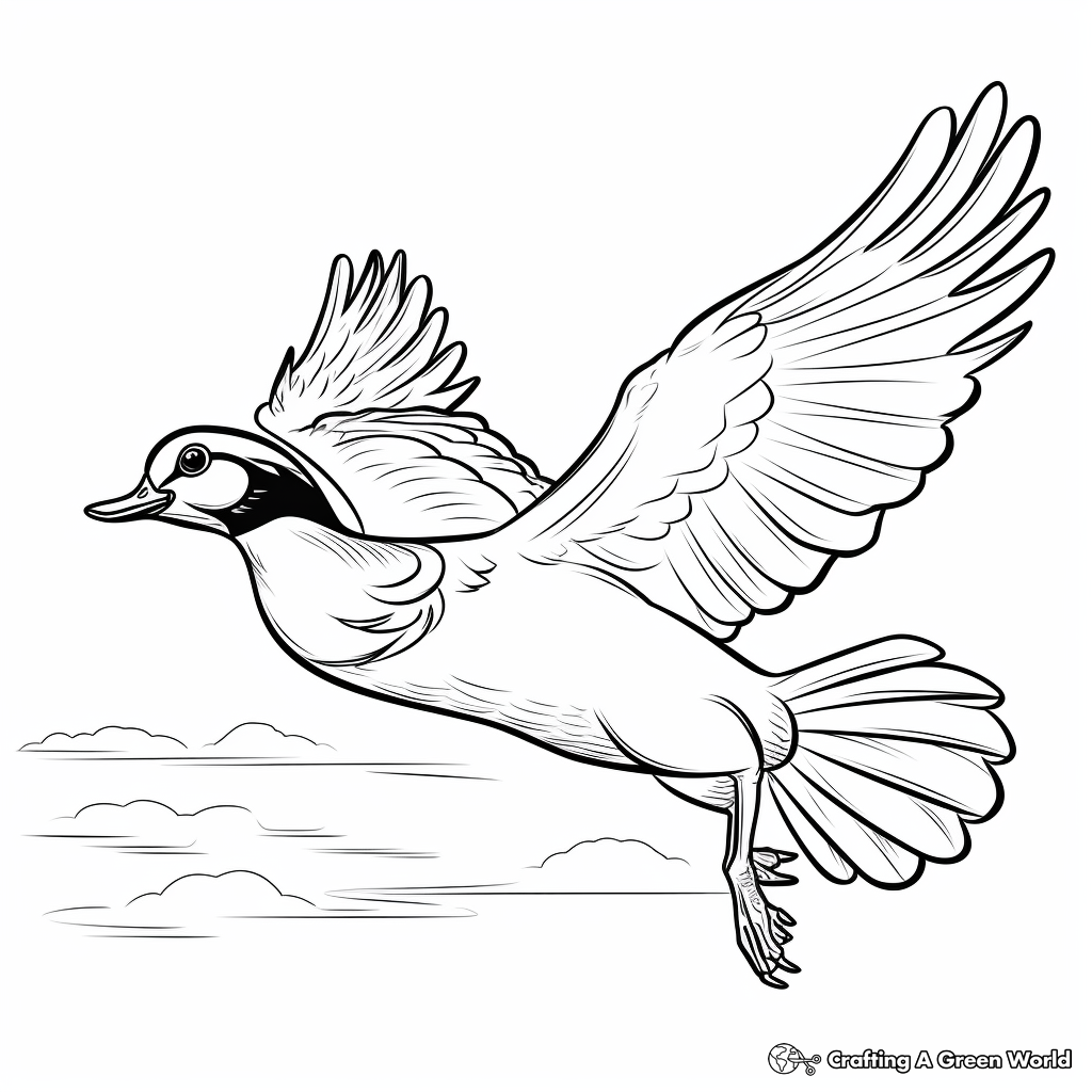 Flying Wood Duck: Sky Scene Coloring Pages 3