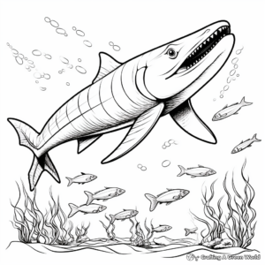 Food Chain: Mosasaurus and Prey Coloring Pages 1