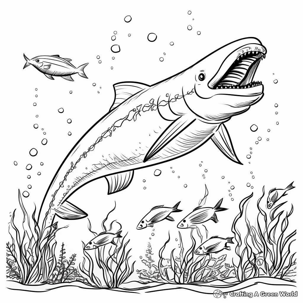 Food Chain: Mosasaurus and Prey Coloring Pages 2