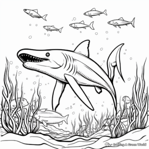 Food Chain: Mosasaurus and Prey Coloring Pages 3