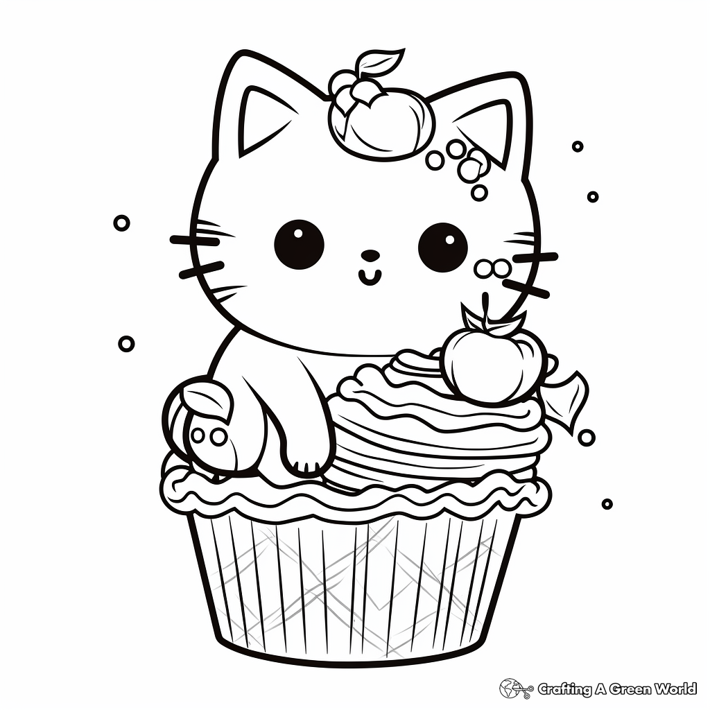 Food-Themed Kawaii Cat Coloring Pages 1