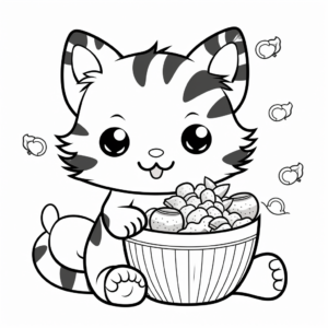 Food-Themed Kawaii Cat Coloring Pages 2