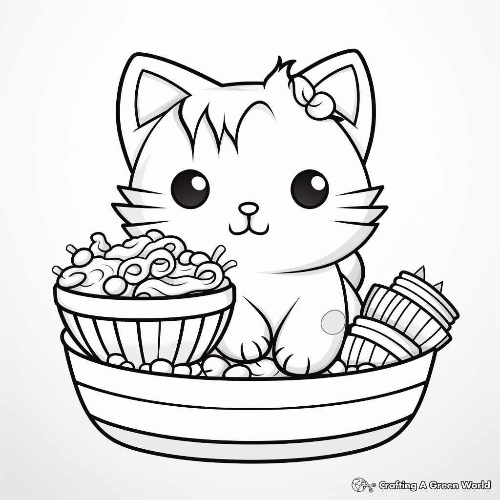 Food-Themed Kawaii Cat Coloring Pages 3