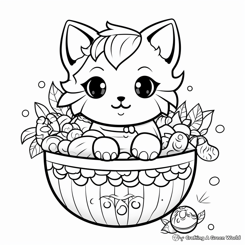 Food-Themed Kawaii Cat Coloring Pages 4