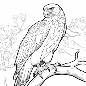 Forest Predator: Red Tailed Hawk Coloring Page 1