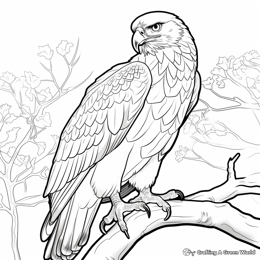 Forest Predator: Red Tailed Hawk Coloring Page 1