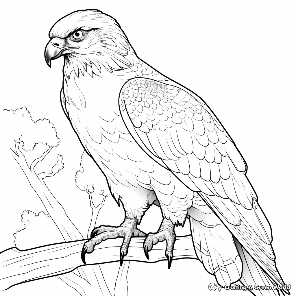 Forest Predator: Red Tailed Hawk Coloring Page 2