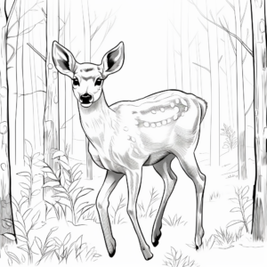 Forest-Scape with White Tailed Deer Coloring Page 1