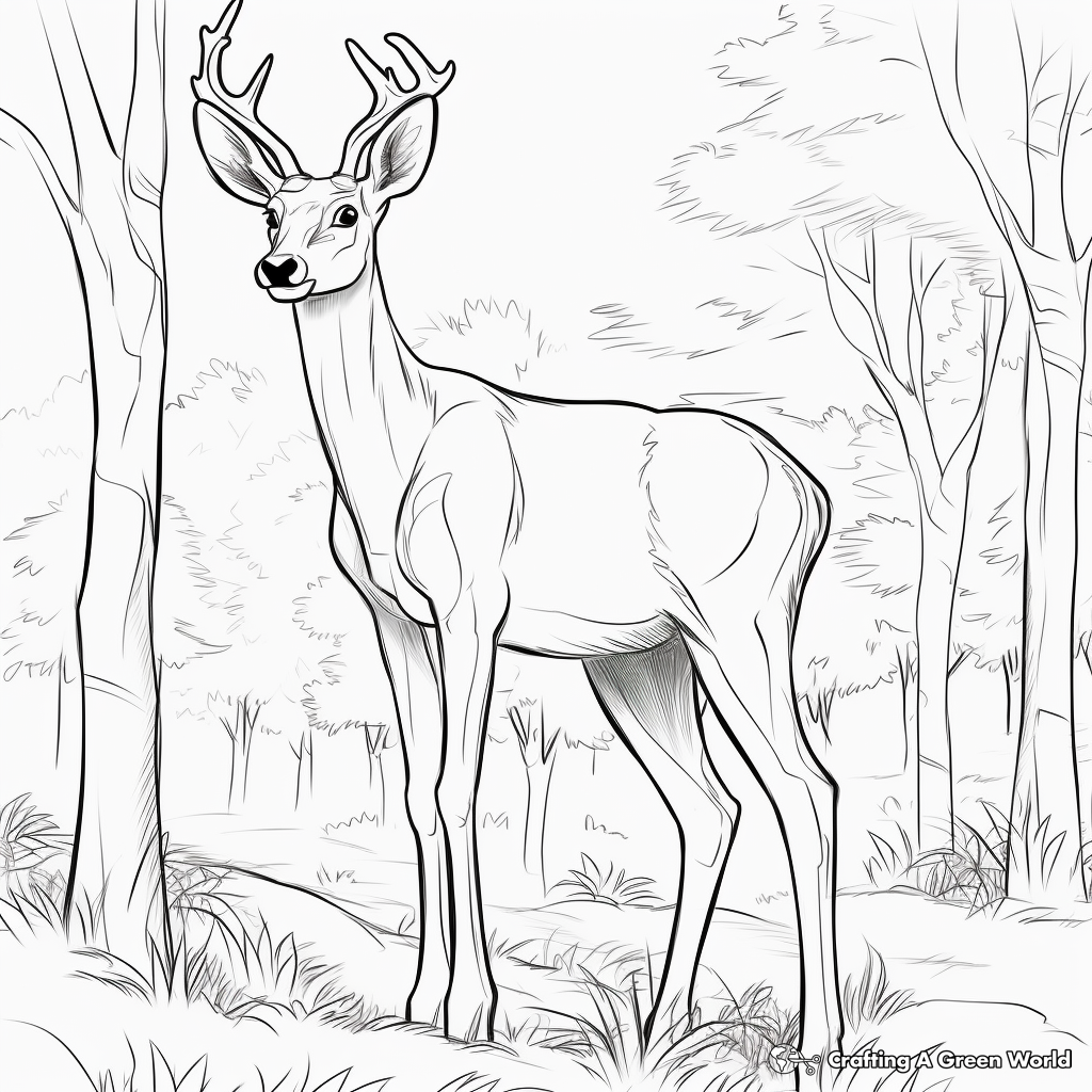 Forest-Scape with White Tailed Deer Coloring Page 2