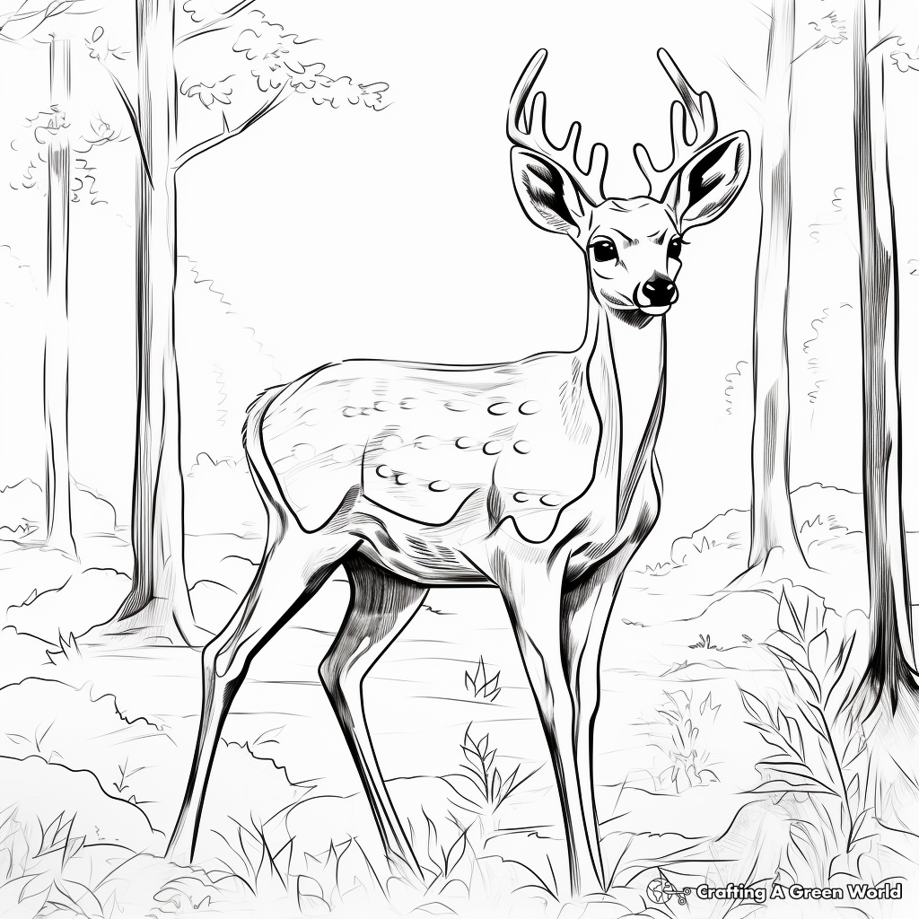 Forest-Scape with White Tailed Deer Coloring Page 3
