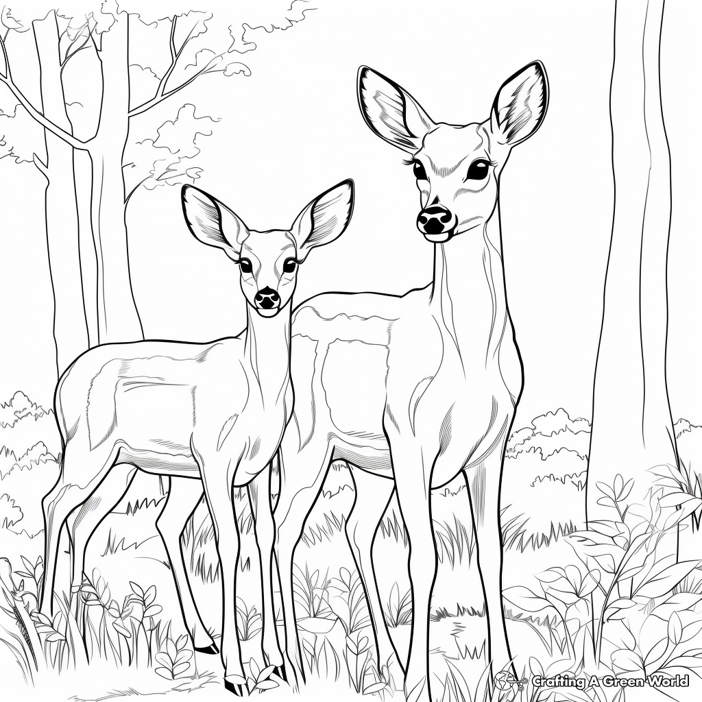 Forest-Scape with White Tailed Deer Coloring Page 4