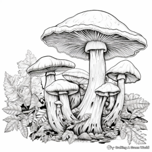 Forest Scene with Chanterelle Mushrooms Coloring Pages 1