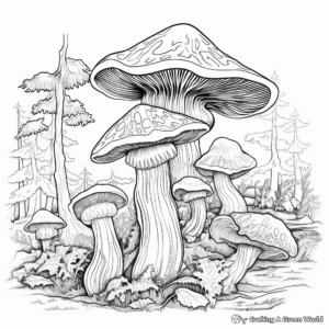 Forest Scene with Chanterelle Mushrooms Coloring Pages 3
