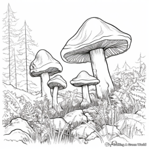 Forest Scene with Chanterelle Mushrooms Coloring Pages 4