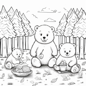Forest Scene: Bear Family Picnic Coloring Pages 1