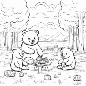 Forest Scene: Bear Family Picnic Coloring Pages 2