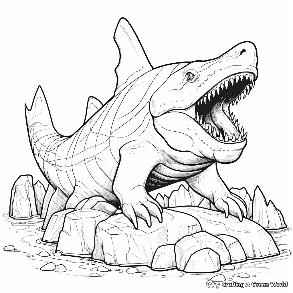 Fossil-Inspired Megalodon Coloring Pages 1