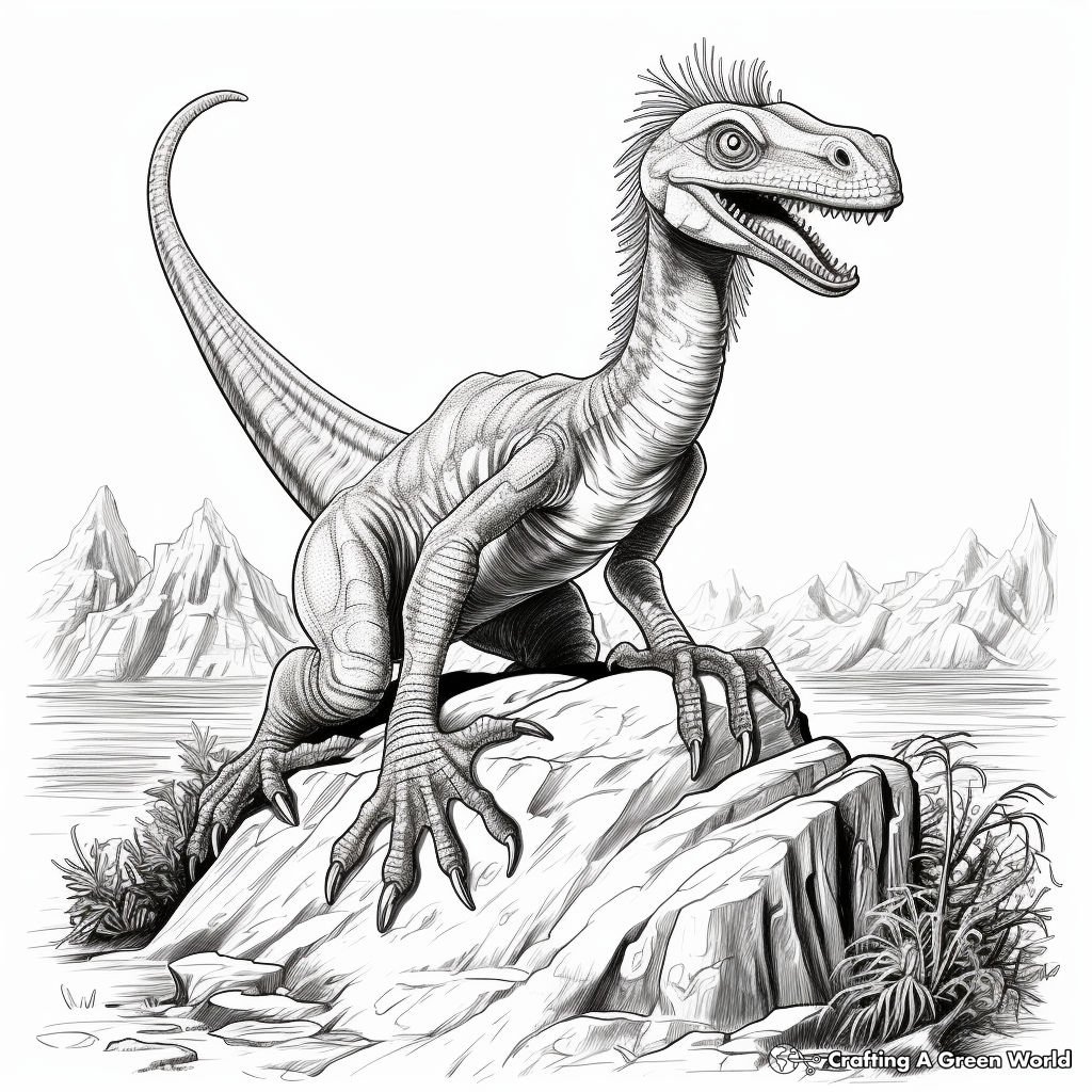 Fossilized Deinonychus Outline Coloring Page 1