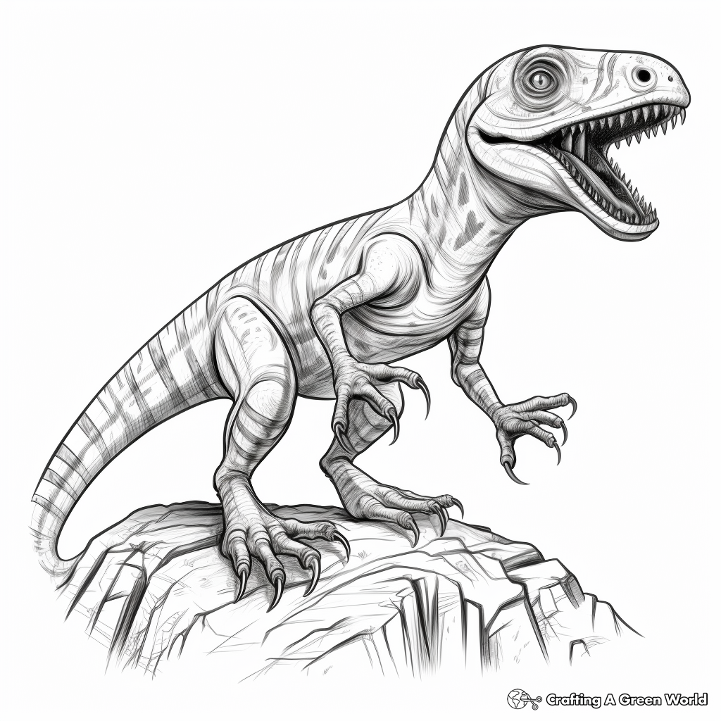 Fossilized Deinonychus Outline Coloring Page 2