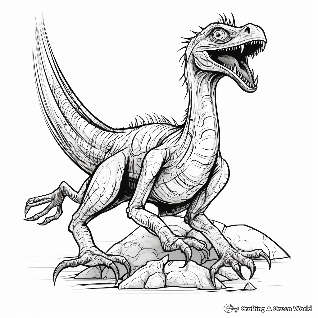 Fossilized Deinonychus Outline Coloring Page 3