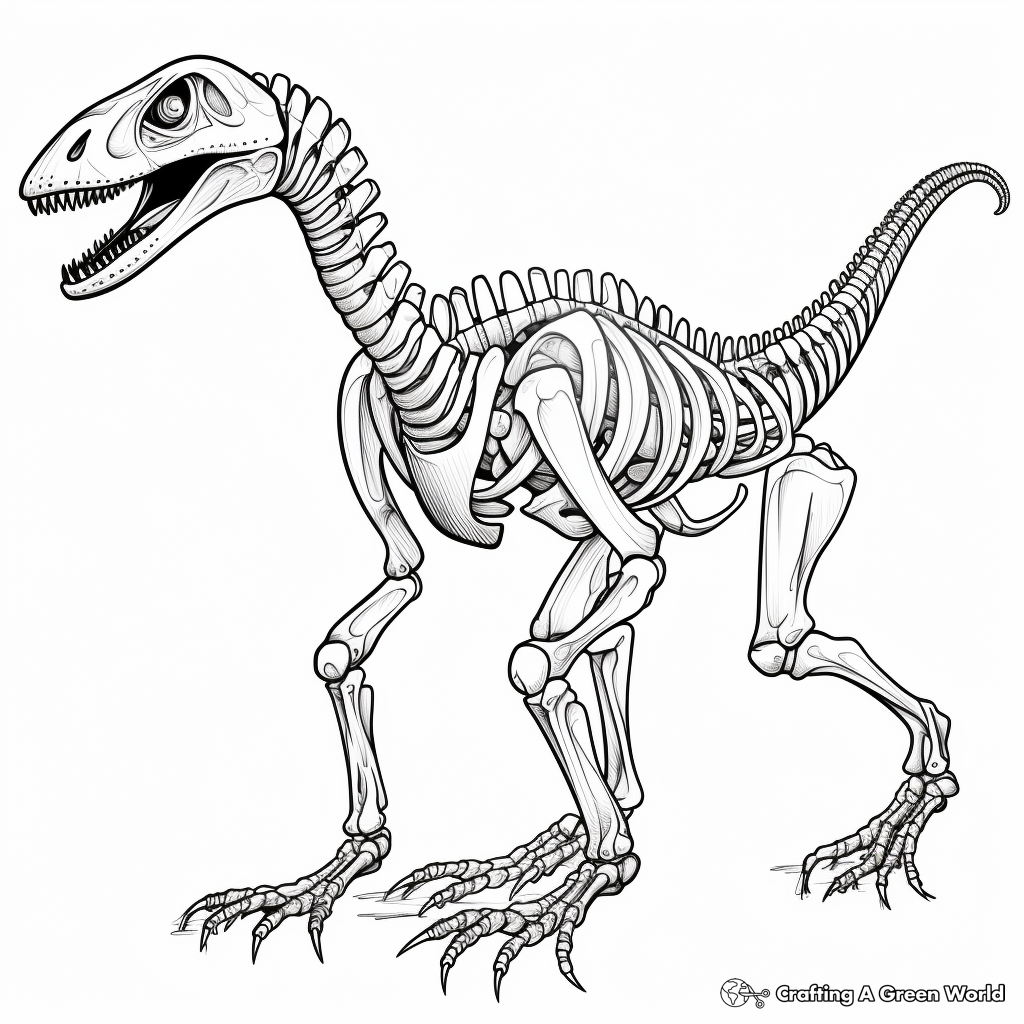 Fossilized Velociraptor Skeleton Coloring Pages 1