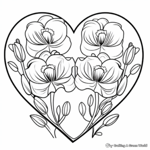 Freesia Flower and Heart Duo Coloring Pages 1