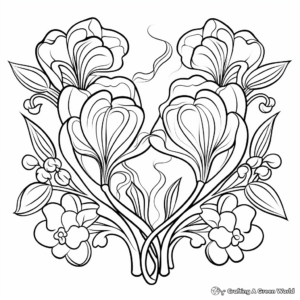 Freesia Flower and Heart Duo Coloring Pages 2