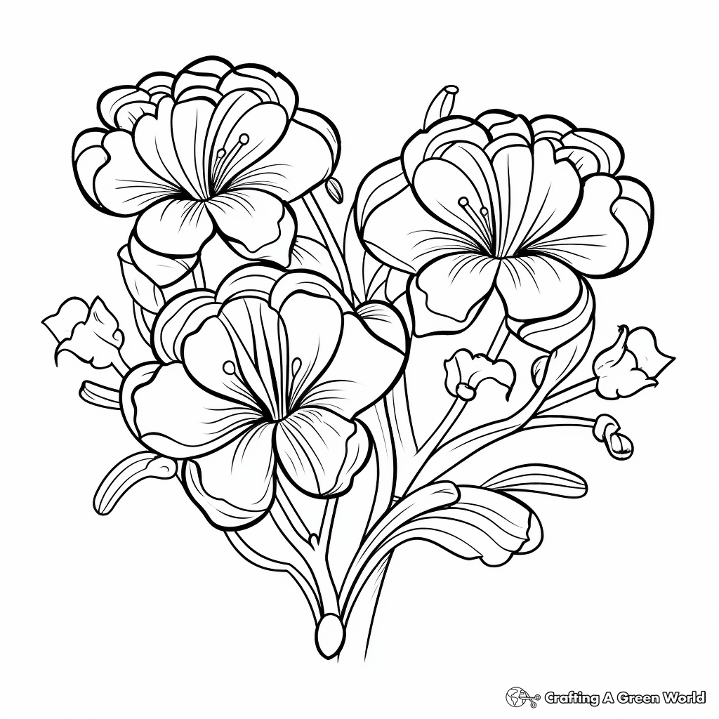 Freesia Flower and Heart Duo Coloring Pages 4