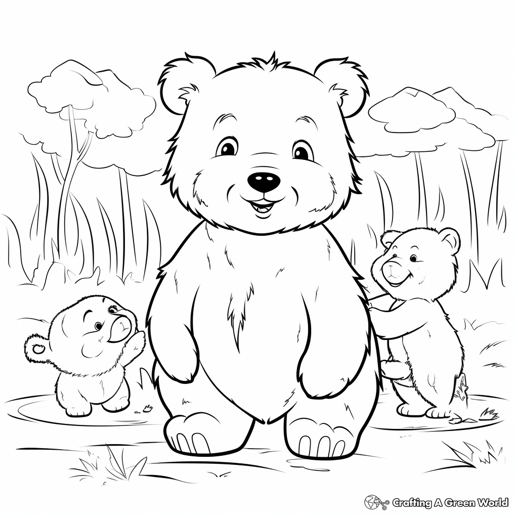 Friendly Bear Cub Meeting Other Animals Coloring Pages 4