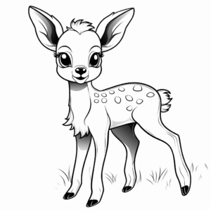 Friendly Cartoon Baby Deer Coloring Pages for Kids 1