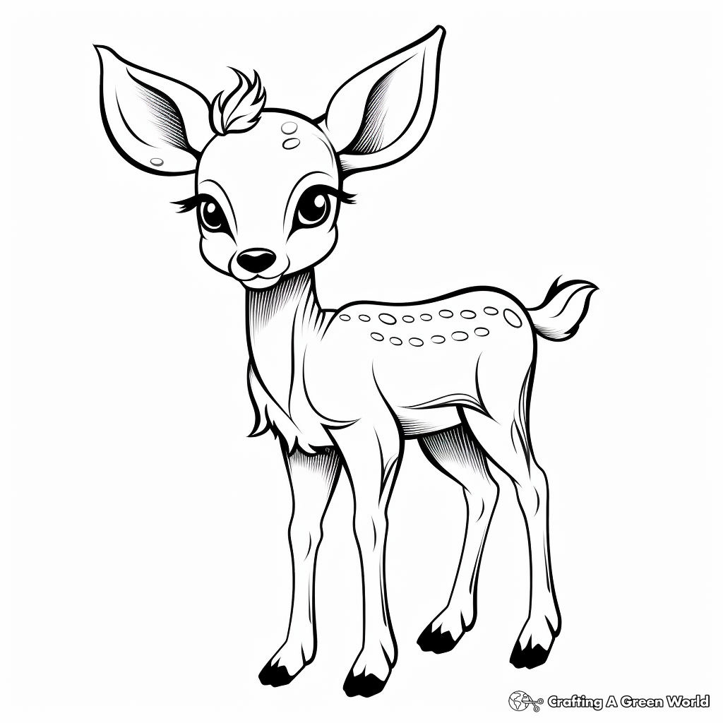 Friendly Cartoon Baby Deer Coloring Pages for Kids 3