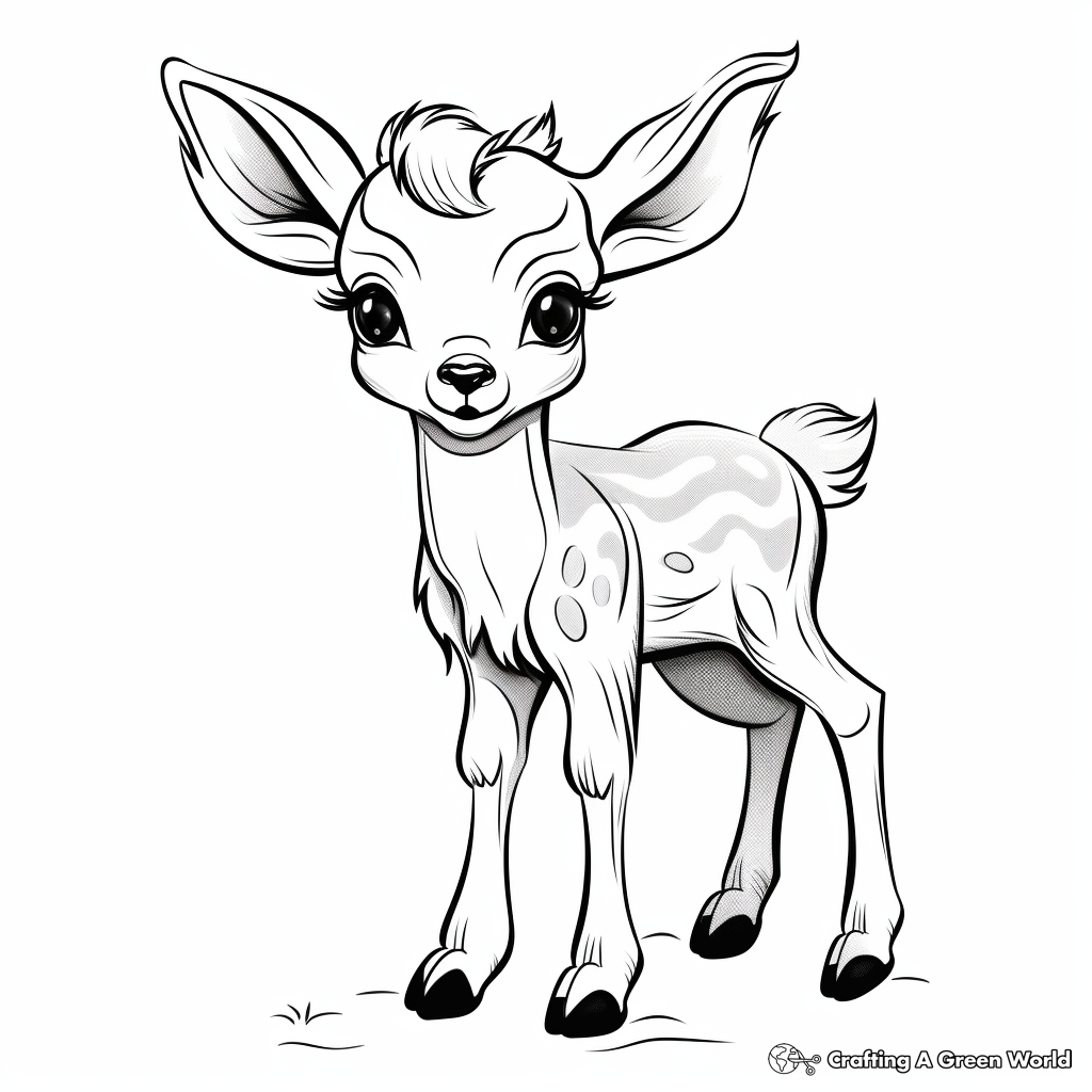 Friendly Cartoon Baby Deer Coloring Pages for Kids 4