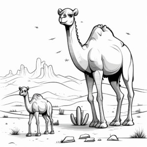 Friendly Cartoon Camels in the Desert: Kid-Friendly Coloring Pages 1