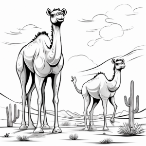 Friendly Cartoon Camels in the Desert: Kid-Friendly Coloring Pages 2
