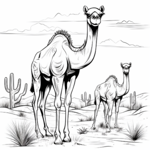Friendly Cartoon Camels in the Desert: Kid-Friendly Coloring Pages 3