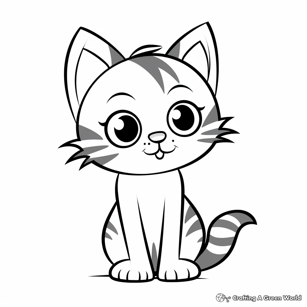 Friendly Cartoon Striped Cat Coloring Pages 2