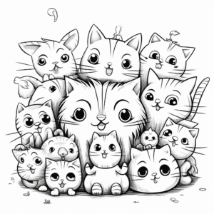 Friendly Cat Pack Interactions Coloring Pages 1
