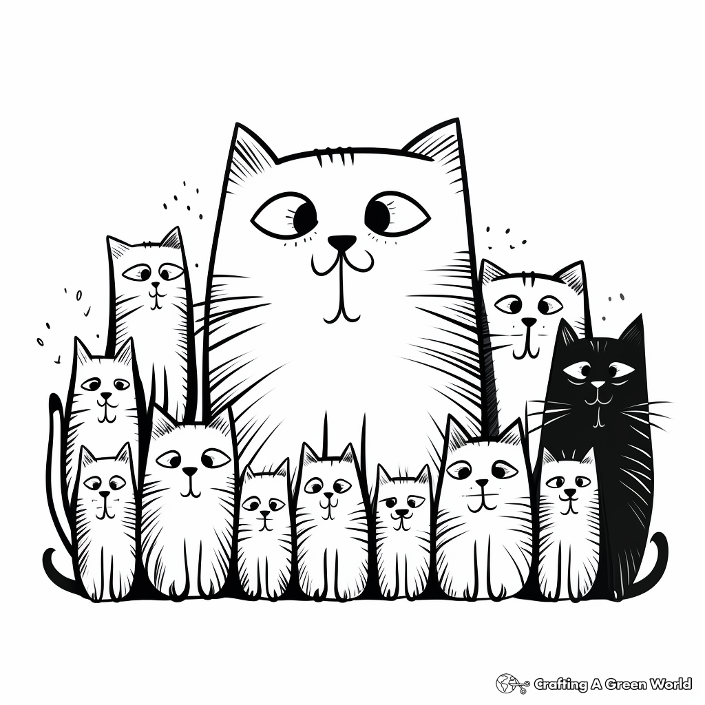 Friendly Cat Pack Interactions Coloring Pages 3