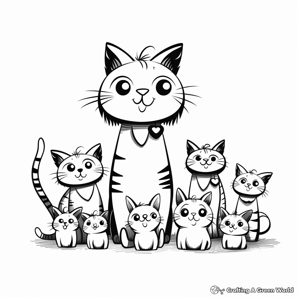 Friendly Cat Pack Interactions Coloring Pages 4
