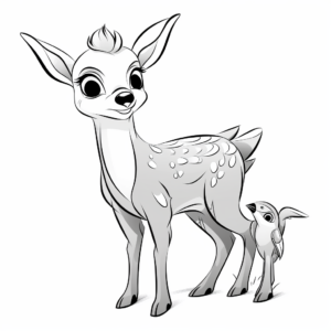 Friendly Deer and Bird Coloring Pages 1