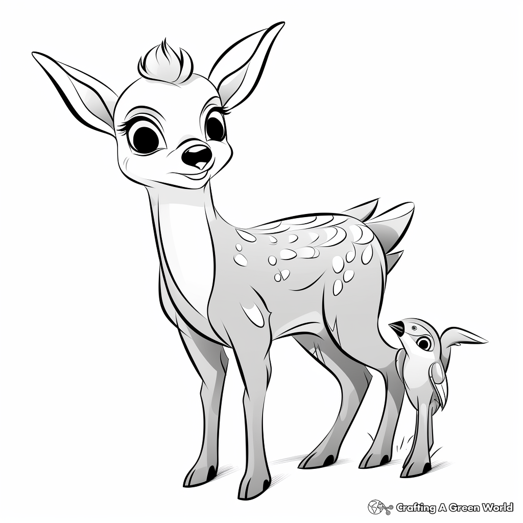 Friendly Deer and Bird Coloring Pages 1