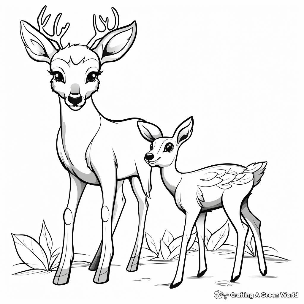 Friendly Deer and Bird Coloring Pages 4